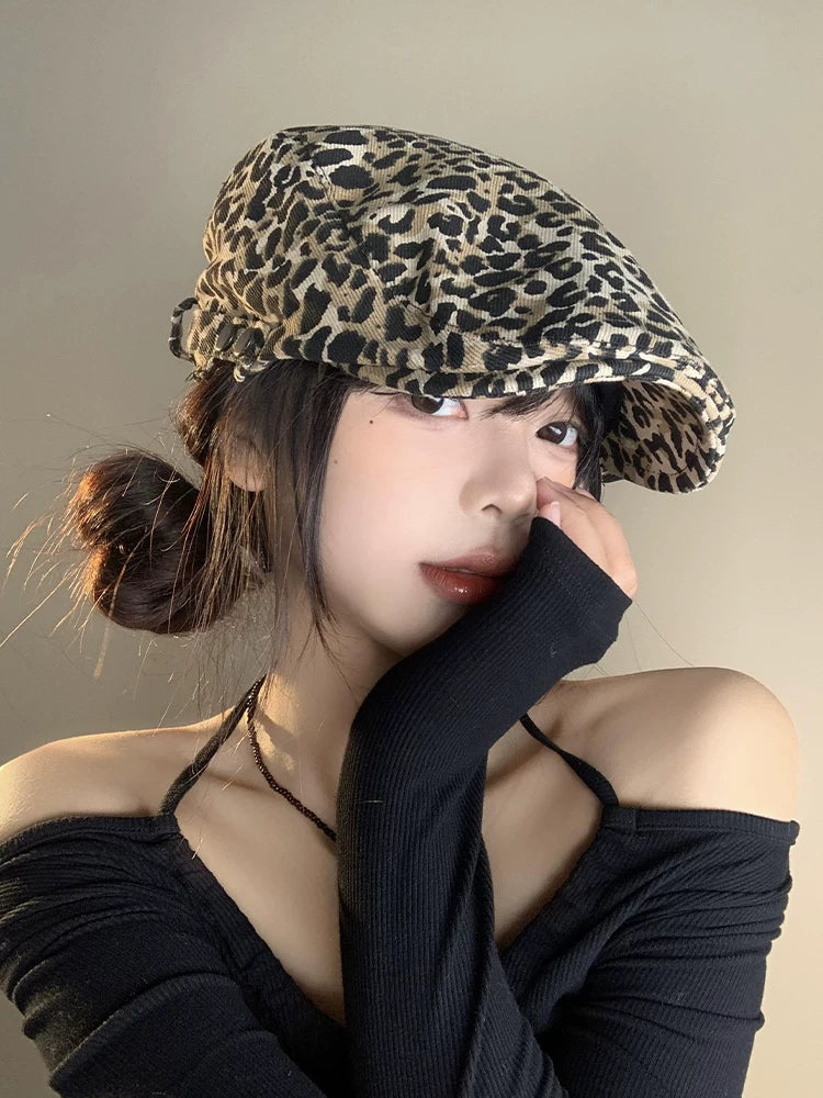 Leopard-Print Newsboy Cap