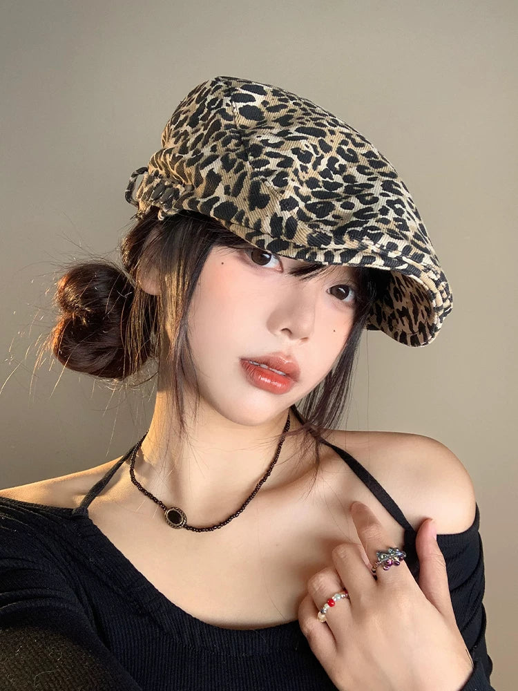 Leopard-Print Newsboy Cap