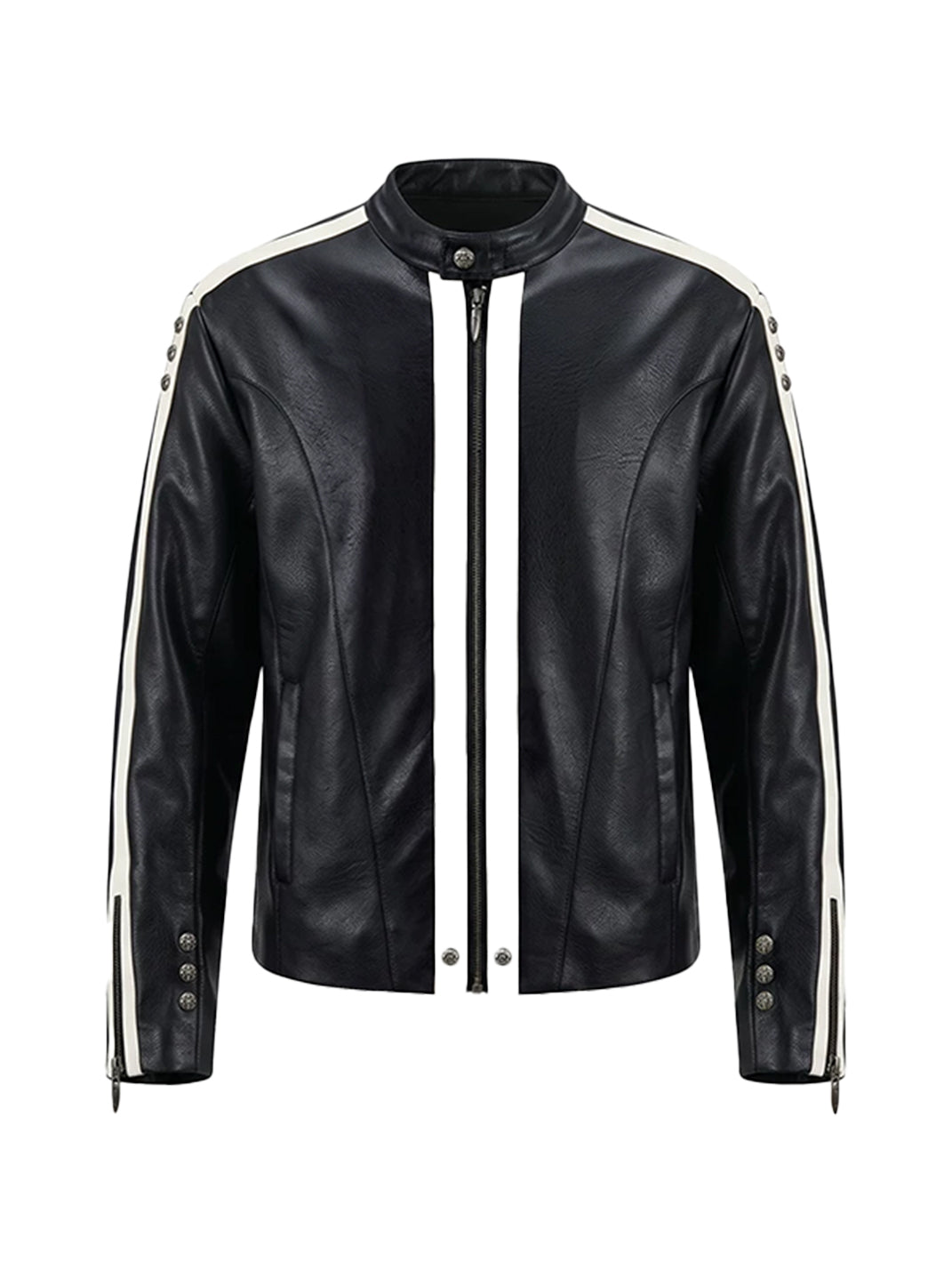 White Stripe Snap Collar Racing Jacket