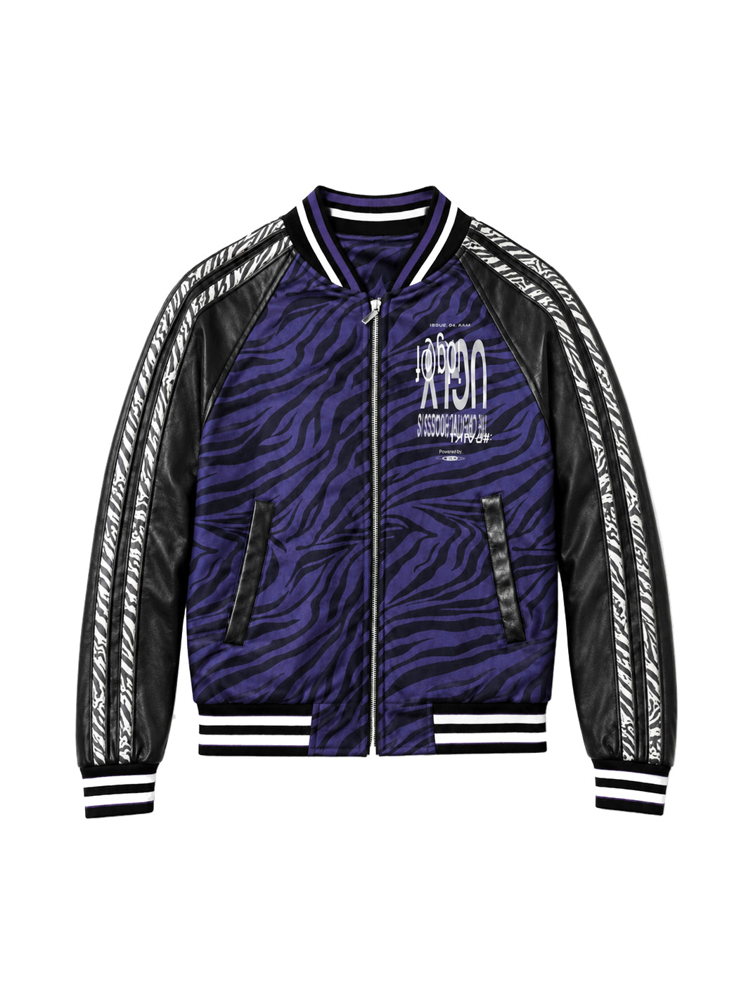 Violet Zebra Contrast-Sleeve Varsity Jacket