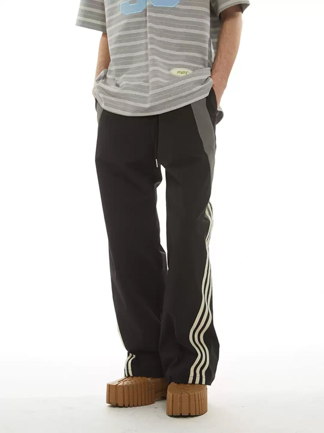 Contrast Side Stripe Drawstring Straight Leg Pants